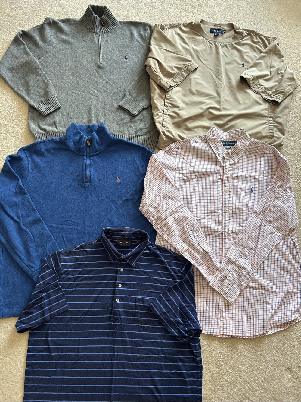 Ralph Lauren Men’s 5 Piece Bundle of Pullover Sweaters, Jacket, & Shirts